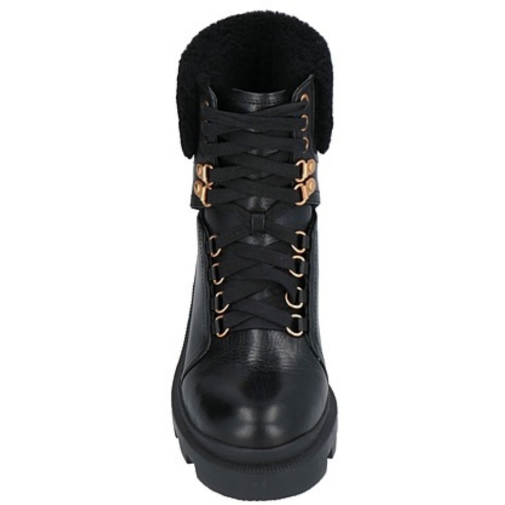 Alice + Olivia Hettie Sherpa Leather Moto Combat Boots Size 10 | Black Lug Sole - Picture 8 of 16